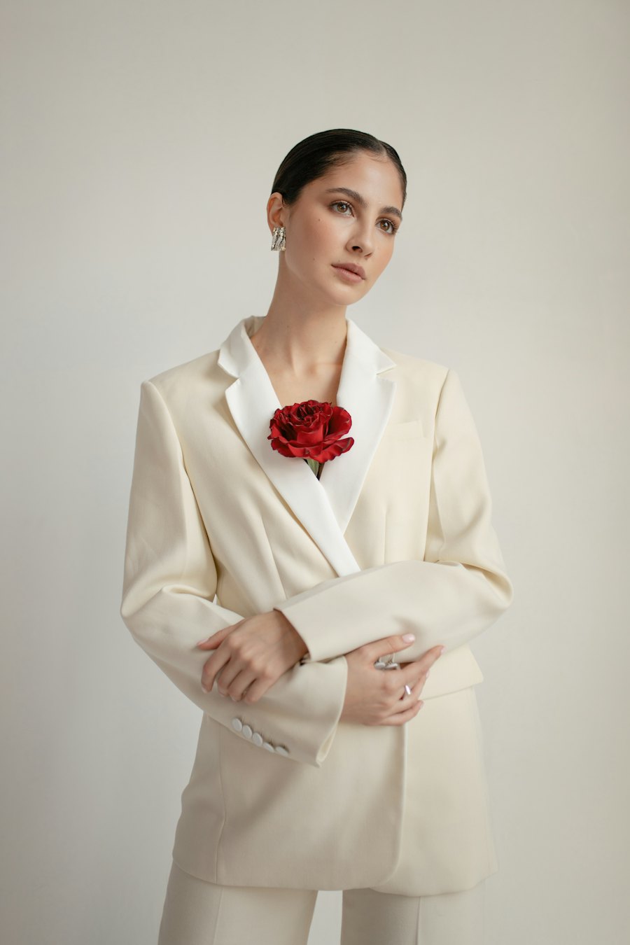 Cream double-breasted blazer